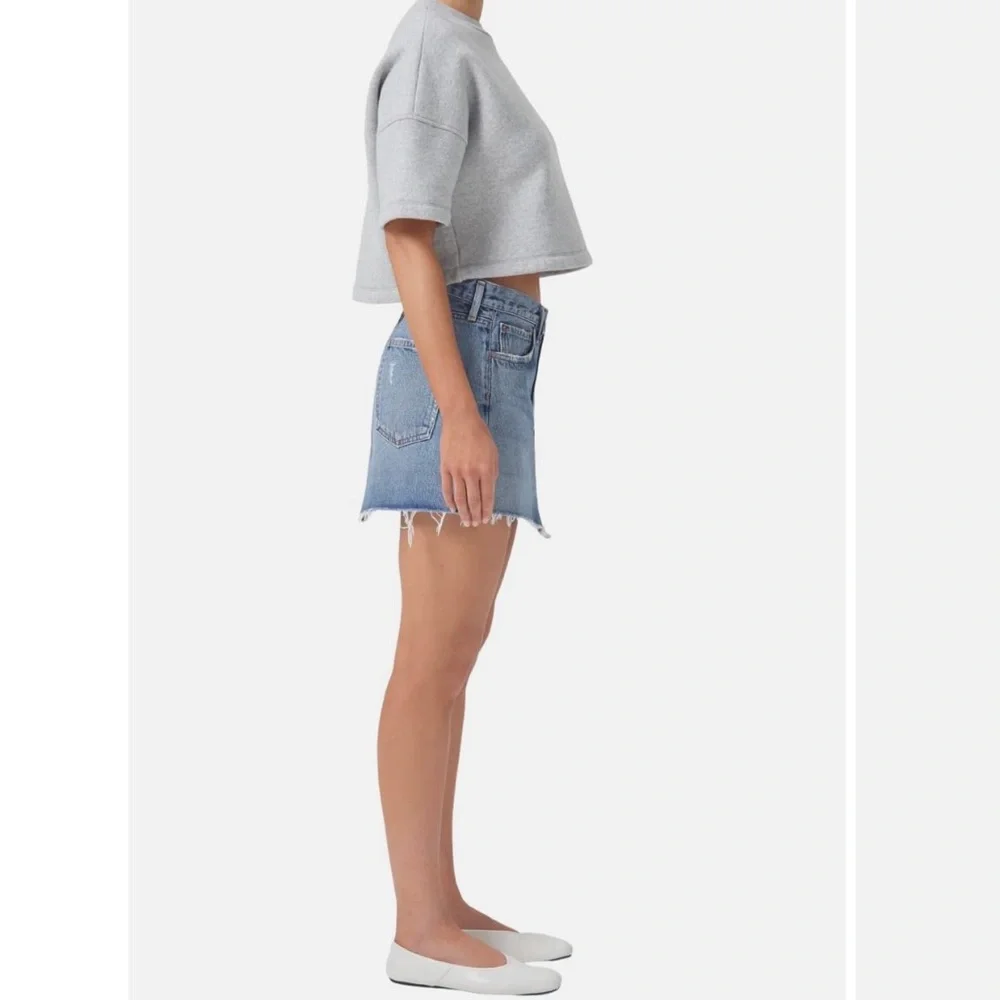 AGOLDE Distressed Denim Mini Skirt Blue Womens Size 27 Pre Owned